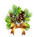 Christmas decor/bouquet with pine cones and red berries. for design, print, background.Isolated with shadow