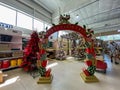 A Christmas decor display being constructed at an Ace Hardware retail store in Orlando, Florida