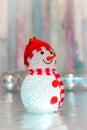 Christmas decor in the form of a snowman in a red hat Royalty Free Stock Photo