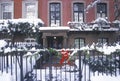 Christmas decor on historic home of Gramercy Park after winter snowstorm in Manhattan, NY Royalty Free Stock Photo