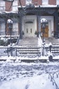 Christmas decor on historic home of Gramercy Park after winter snowstorm in Manhattan, NY Royalty Free Stock Photo