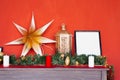 Christmas decor on a shelf in the living room or dining room in the house, Christmas star, lantern