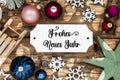 Christmas Decor, Wooden And Colorful With German Text Frohes Neues Jahr