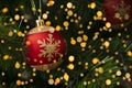 Christmas decorarion background. One red christmas ball on christmas tree Royalty Free Stock Photo