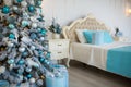 Christmas decorated bedroom interior. Cozy home moment. Concept Happy New Year Royalty Free Stock Photo