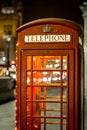 Christmas decorated classic phone box in Westminster, London