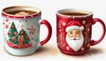 Christmas decorated coffee mugs Royalty Free Stock Photo