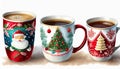 Christmas decorated coffee mugs Royalty Free Stock Photo