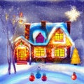 Christmas decorated house with lights Royalty Free Stock Photo