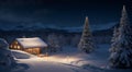 christmas decorated house in winter, house in the snow, christmas decorated house in winter in the forest, christmas scene Royalty Free Stock Photo