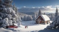 christmas decorated house in winter, house in the snow, christmas decorated house in winter in the forest, christmas scene Royalty Free Stock Photo