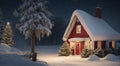 christmas decorated house in winter, house in the snow, christmas decorated house in winter in the forest, christmas scene Royalty Free Stock Photo