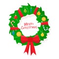 Christmas decorated wreath on a white background. Flat cartoon style vector illustration Royalty Free Stock Photo