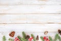 Christmas decorating elements and ornament rustic on white wood table Royalty Free Stock Photo