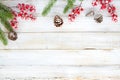 Christmas decorating elements and ornament rustic on white wood table with snowflake. Royalty Free Stock Photo