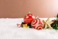 Christmas decoration on abstract background.red ornament, golden Royalty Free Stock Photo