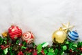 Christmas decoration on abstract background.red ornament, golden Royalty Free Stock Photo