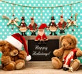 Christmas decoration with antique toys and blackboard Royalty Free Stock Photo