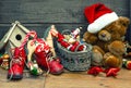 christmas decoration with antique toys. retro style toned picture Royalty Free Stock Photo