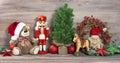 Christmas decoration with antique toys teddy bear Royalty Free Stock Photo