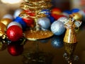 Christmas decoration - balls with angel and tree Royalty Free Stock Photo