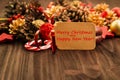 Christmas decoration, balls, fir cones, candies and red stars Royalty Free Stock Photo