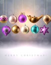 Christmas decoration, baubles, balls, bird and star, vector Royalty Free Stock Photo