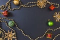 Christmas decoration on black background, copy space Royalty Free Stock Photo