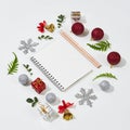 Christmas Decoration with Blank Paper on White Background.Flat L