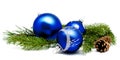 Christmas decoration blue balls with fir cones and fir tree bran