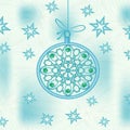 Christmas decoration in blue color with stylized patterned Christmas ball and stars