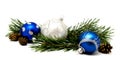 Christmas decoration blue and silver balls with fir cones