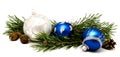 Christmas decoration blue and silver balls with fir cones