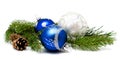 Christmas decoration blue and silver balls with fir cones