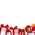 Christmas decoration border - frame - gift boxes with red ribbons Royalty Free Stock Photo