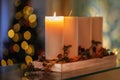 Christmas decoration candle for advent season four candles burning Royalty Free Stock Photo