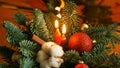 Christmas decoration with candles. Composition of Christmas tree branches Royalty Free Stock Photo