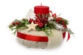 Christmas decoration - christmas composition made from wreath, candles and christmas decorative accessories isolated.