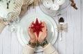 Christmas decoration. Christmas table setting in silver tone Royalty Free Stock Photo