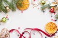 Christmas decoration and citrus frame, free space