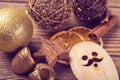 Christmas decoration, close-up, anise, cinnamon, red Christmas ball