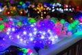 Christmas decoration closeup, lights, xmas garland