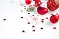 Christmas decoration collection: hearts, branches, Christmas candy, Christmas tree, balls, angel, bell, top view