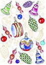 Christmas decoration, different tipes. Hand draw watercolor illustration