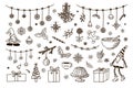 Christmas Decoration Elements Big Set. New Year traditional knick knacks for greeting and invitation card design and Royalty Free Stock Photo