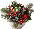 An image of pine cones and holly branches. Ai-generated. Royalty Free Stock Photo