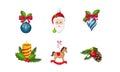 Christmas decoration elements set, New Year holiday objects vector Illustration Royalty Free Stock Photo