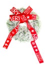 Christmas decoration evergreen wreath wit red ribbon bow Royalty Free Stock Photo