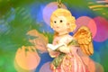 Christmas decoration, figure of little angel singing carols Royalty Free Stock Photo