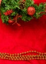 Christmas decoration fir branch on red Royalty Free Stock Photo